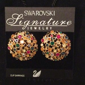 Swarovski multi colored circle clip earrings